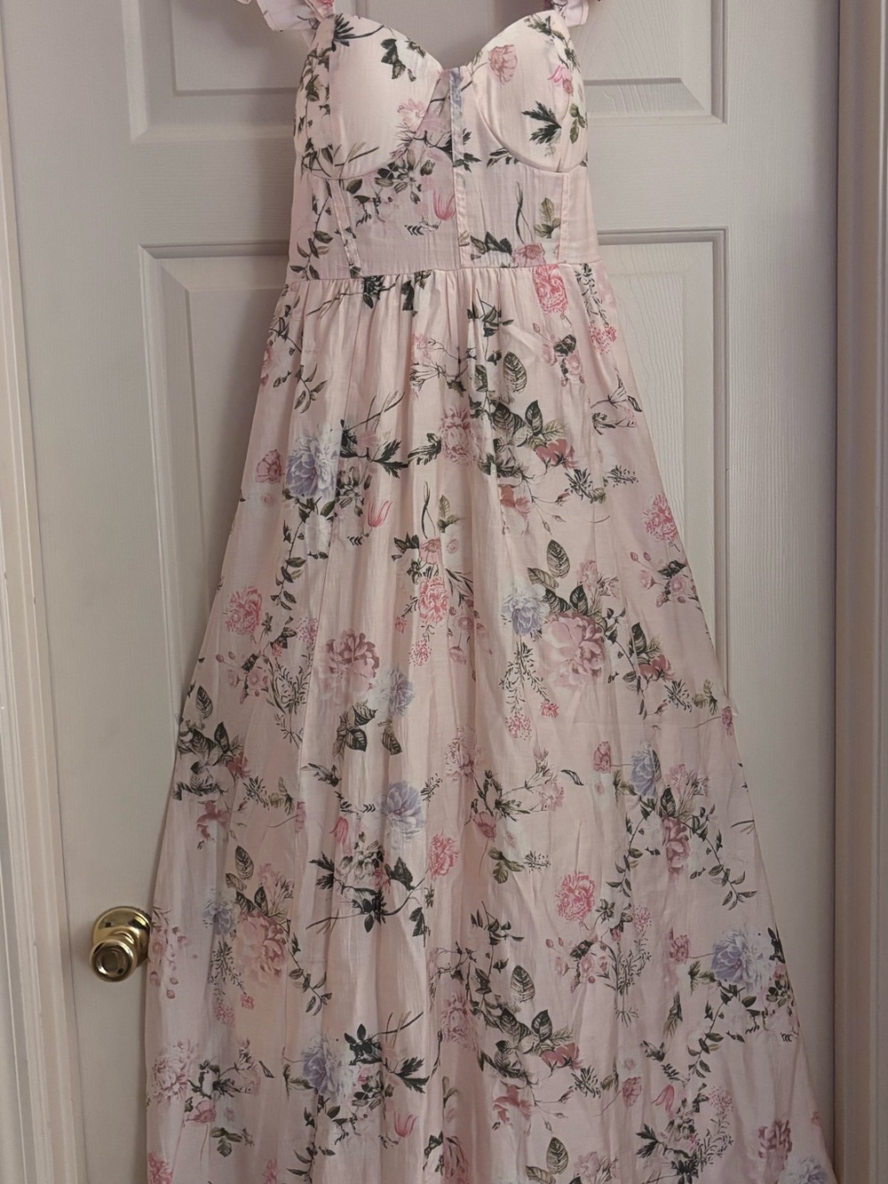 Pastel Pink Floral Maxi Dress with Sweetheart Bodice